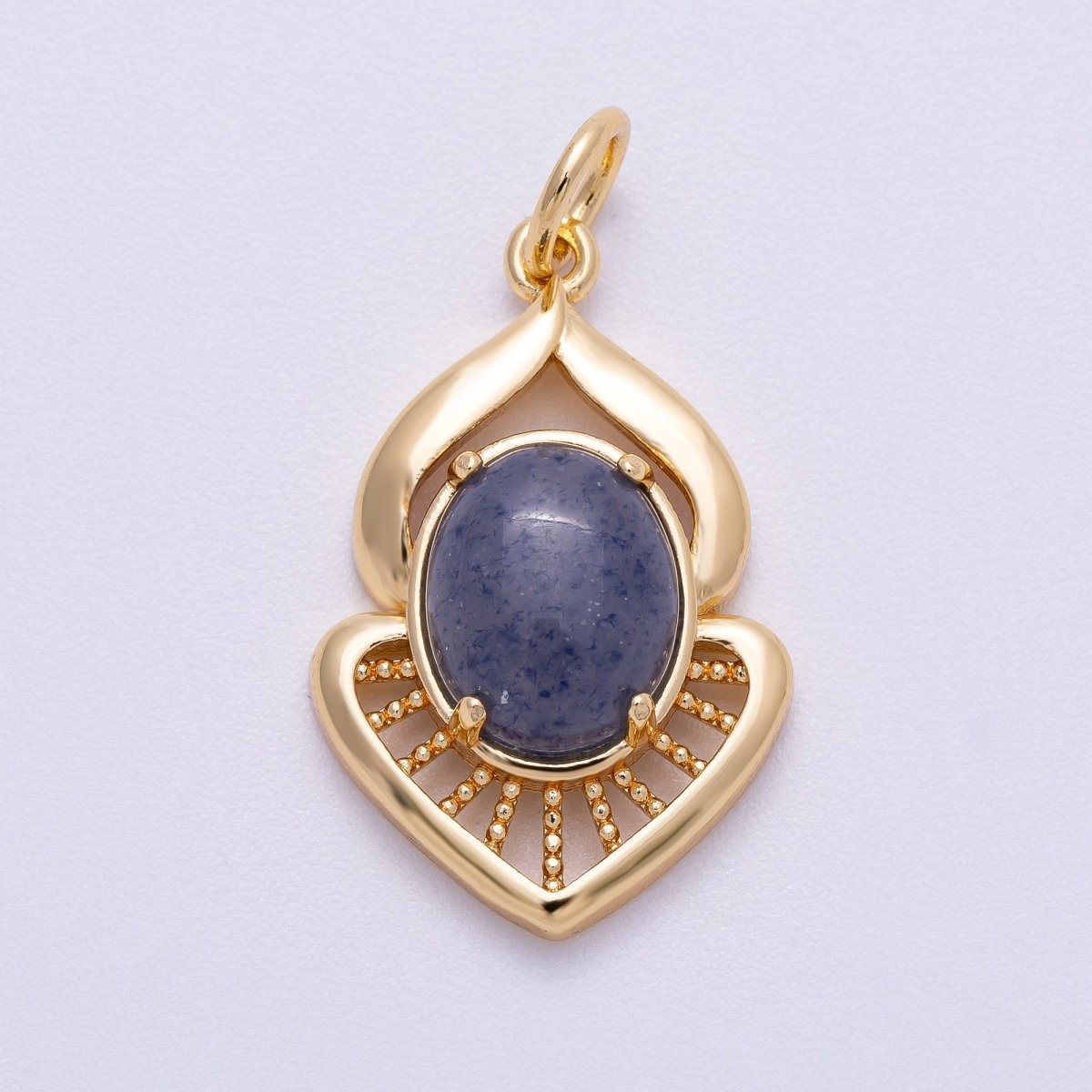 16K Gold Filled 23mm Blue Kyanite Cabochon Gemstone Curved Geometric Charm | Charms-00612