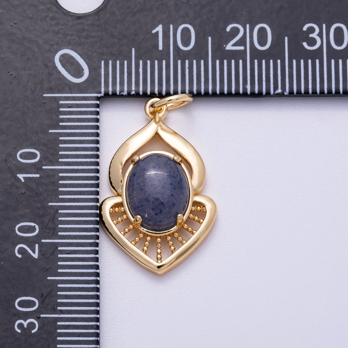 16K Gold Filled 23mm Blue Kyanite Cabochon Gemstone Curved Geometric Charm | Charms-00612