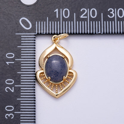 16K Gold Filled 23mm Blue Kyanite Cabochon Gemstone Curved Geometric Charm | Charms-00612