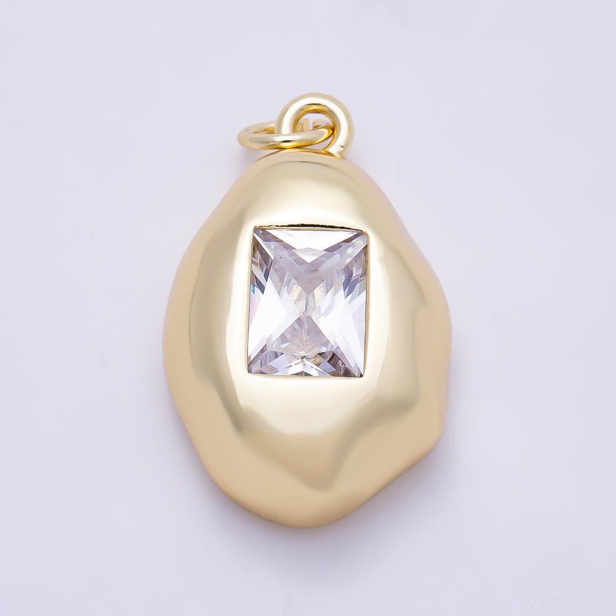 16K Gold Filled 23mm Clear CZ Baguette Geometric Molten Bezel Chubby Charm | Charms-01358