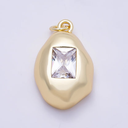 16K Gold Filled 23mm Clear CZ Baguette Geometric Molten Bezel Chubby Charm | Charms-01358