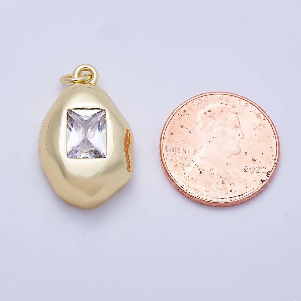 16K Gold Filled 23mm Clear CZ Baguette Geometric Molten Bezel Chubby Charm | Charms-01358
