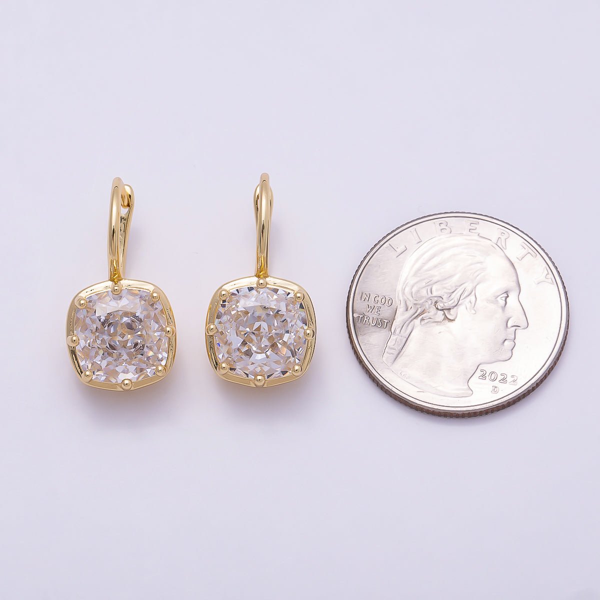 16K Gold Filled 23mm Clear CZ Prong Rounded Square Drop Hoop | Earrings-00411