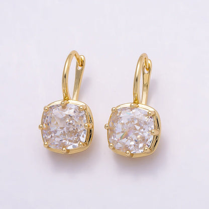16K Gold Filled 23mm Clear CZ Prong Rounded Square Drop Hoop | Earrings-00411