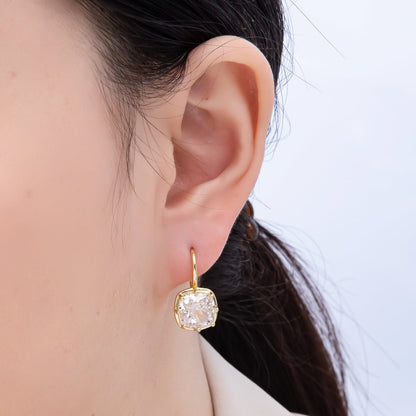 16K Gold Filled 23mm Clear CZ Prong Rounded Square Drop Hoop | Earrings-00411