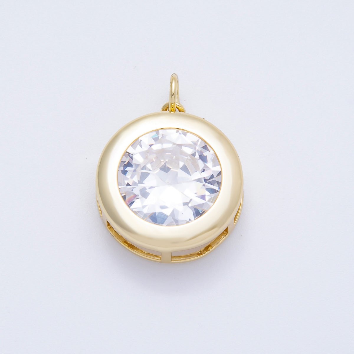 16K Gold Filled 23mm Clear CZ Solitaire Round Bezel Charm | Charms-00658