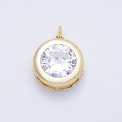 16K Gold Filled 23mm Clear CZ Solitaire Round Bezel Charm | Charms-00658