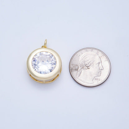 16K Gold Filled 23mm Clear CZ Solitaire Round Bezel Charm | Charms-00658