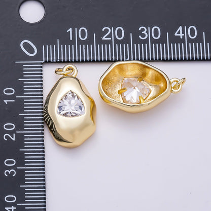 16K Gold Filled 23mm Clear CZ Triangle Geometric Molten Bezel Chubby Charm | Charms-01357