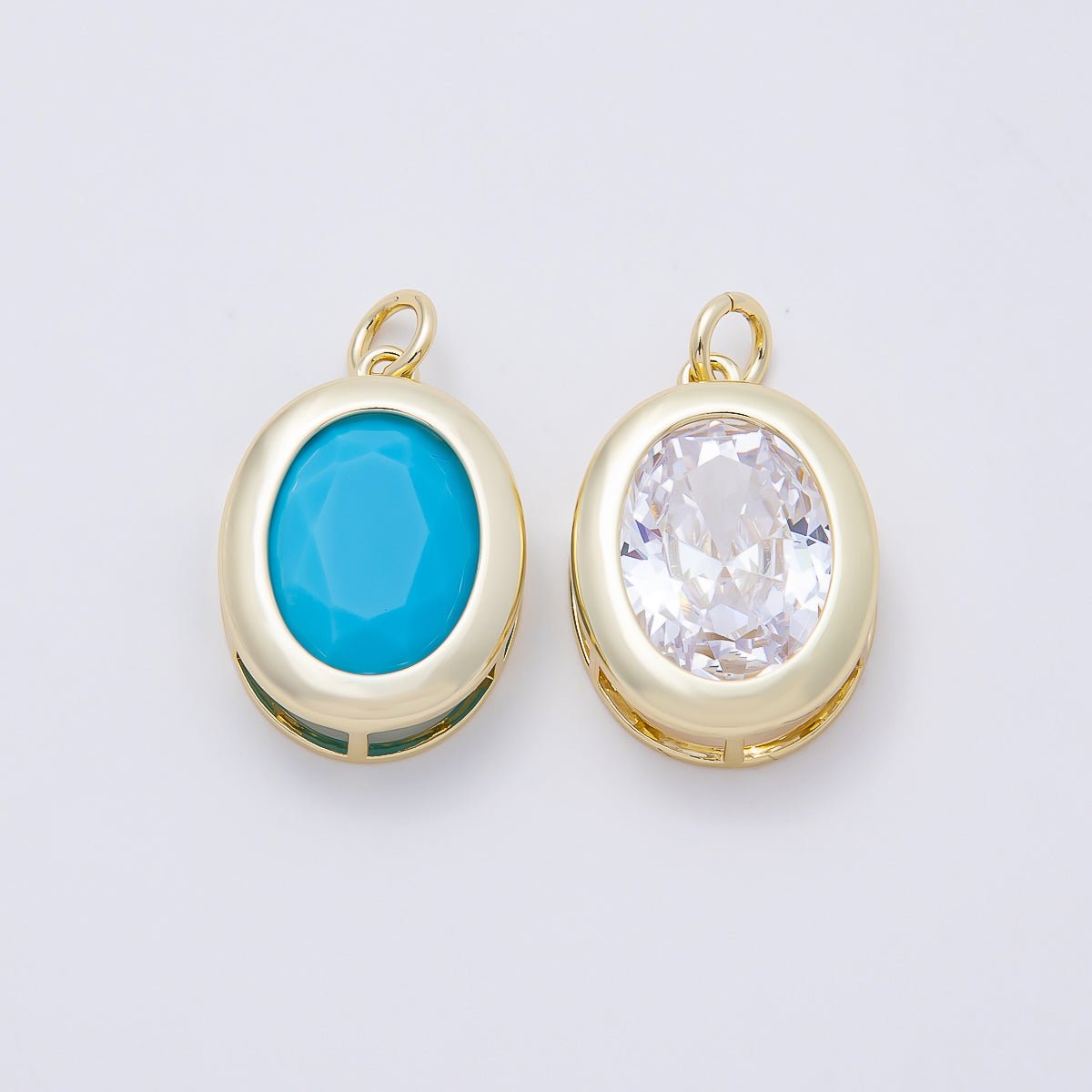 16K Gold Filled 23mm Clear, Turquoise Oval Bezel Charm | Charms-01100  Charms-01101