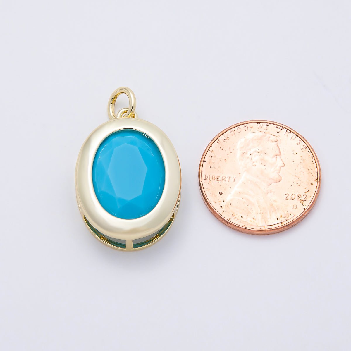 16K Gold Filled 23mm Clear, Turquoise Oval Bezel Charm | Charms-01100  Charms-01101