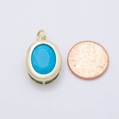 16K Gold Filled 23mm Clear, Turquoise Oval Bezel Charm | Charms-01100  Charms-01101
