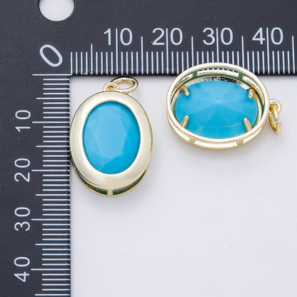 16K Gold Filled 23mm Clear, Turquoise Oval Bezel Charm | Charms-01100  Charms-01101