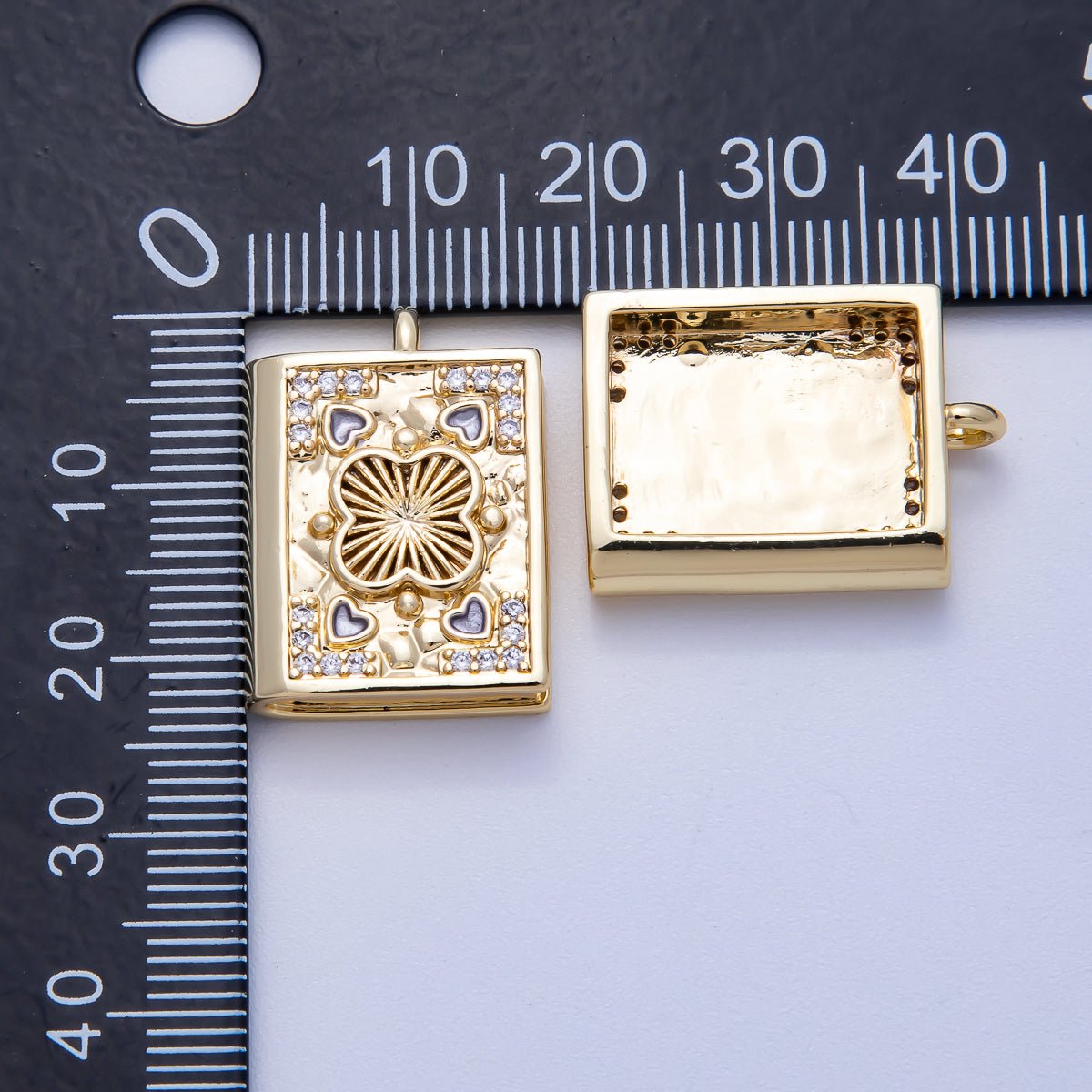 16K Gold Filled 23mm Micro Paved CZ Heart Magic Book Charm | Charms-00572