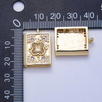 16K Gold Filled 23mm Micro Paved CZ Heart Magic Book Charm | Charms-00572
