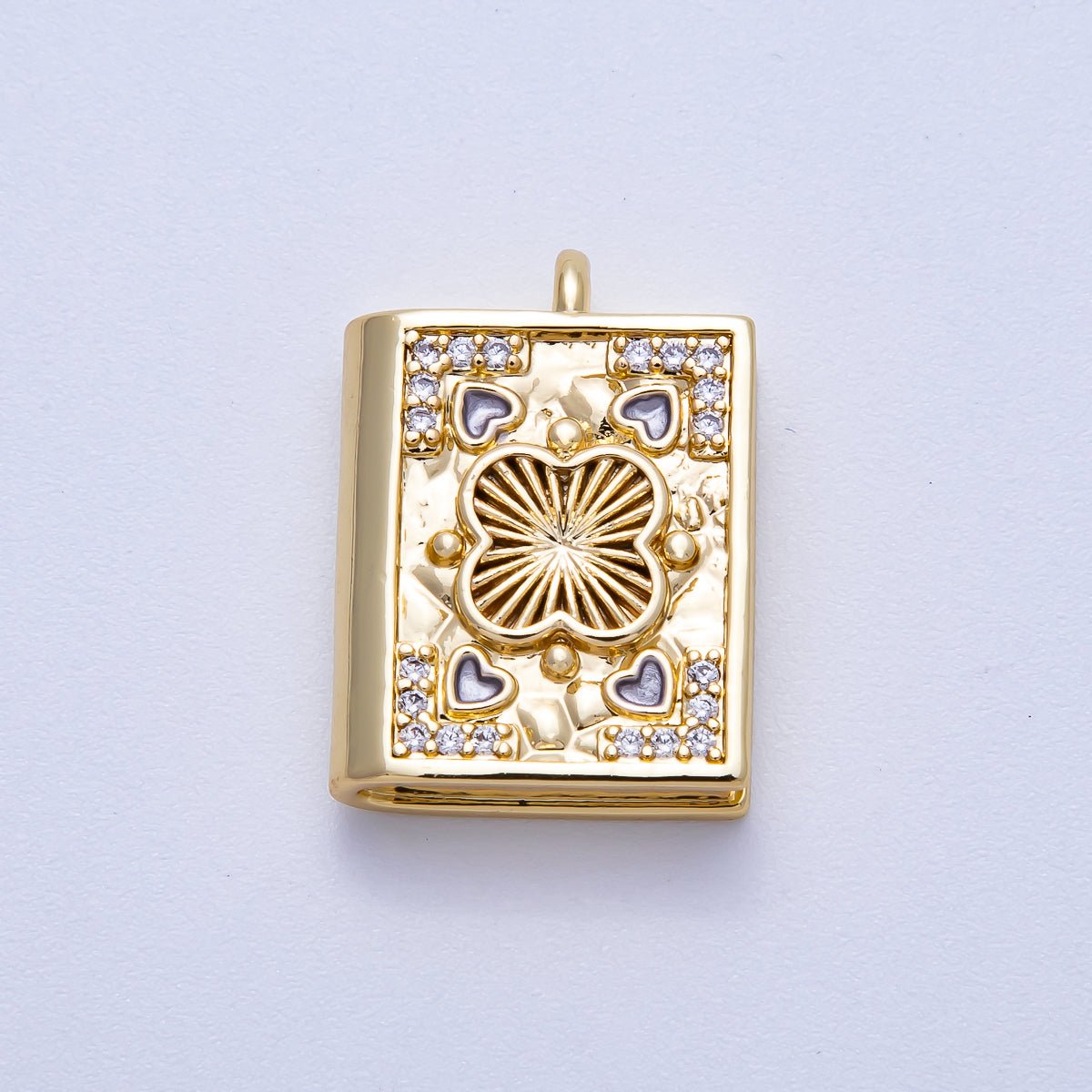 16K Gold Filled 23mm Micro Paved CZ Heart Magic Book Charm | Charms-00572