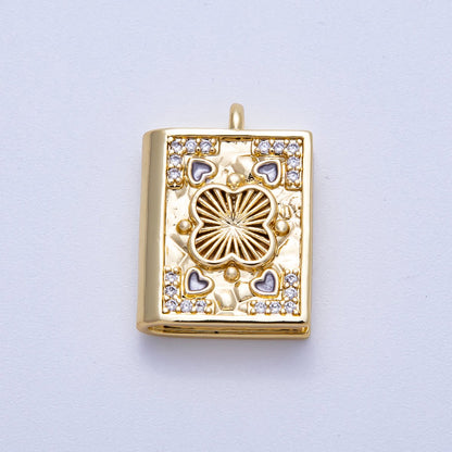 16K Gold Filled 23mm Micro Paved CZ Heart Magic Book Charm | Charms-00572