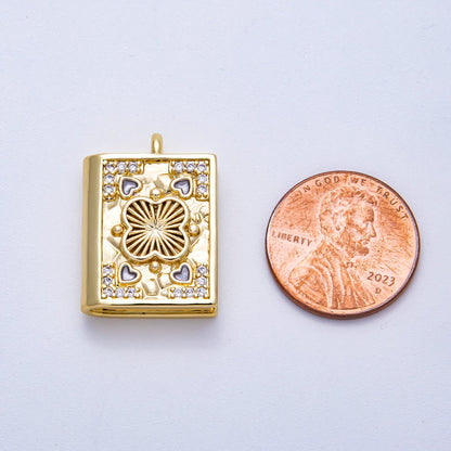 16K Gold Filled 23mm Micro Paved CZ Heart Magic Book Charm | Charms-00572