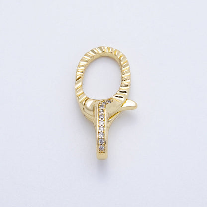 16K Gold Filled 23mm Micro Paved CZ Textured Lobster Claw Clasps in Silver &amp; Gold | Findings-00160 Findings-00163