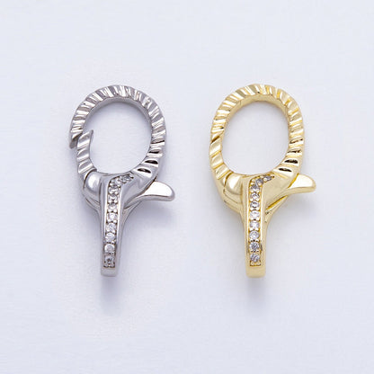 16K Gold Filled 23mm Micro Paved CZ Textured Lobster Claw Clasps in Silver &amp; Gold | Findings-00160 Findings-00163