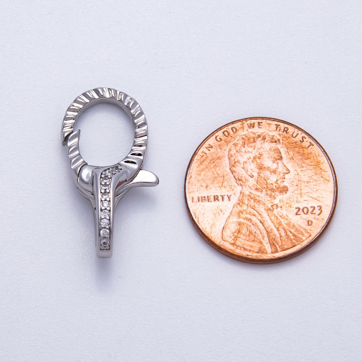 16K Gold Filled 23mm Micro Paved CZ Textured Lobster Claw Clasps in Silver &amp; Gold | Findings-00160 Findings-00163