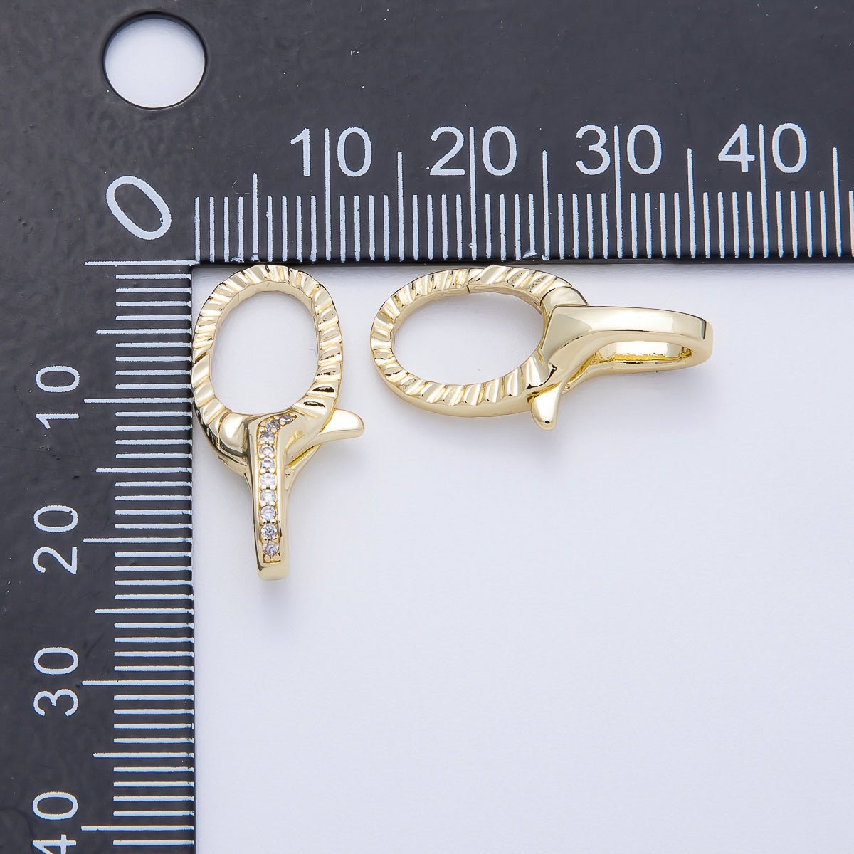 16K Gold Filled 23mm Micro Paved CZ Textured Lobster Claw Clasps in Silver &amp; Gold | Findings-00160 Findings-00163