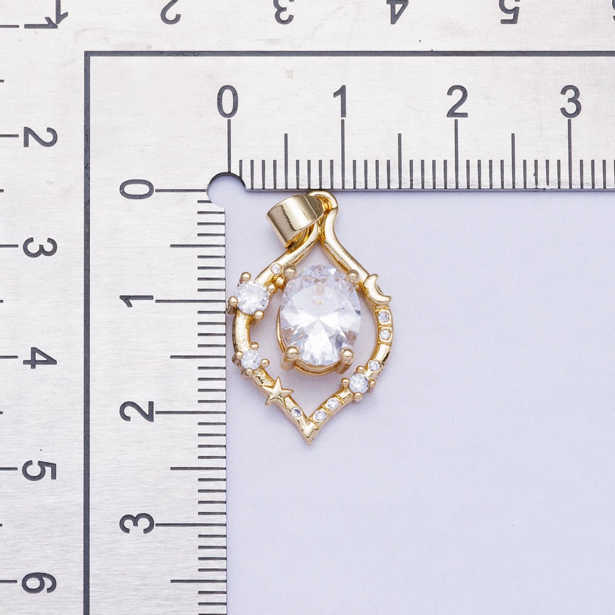 16K Gold Filled 23mm Clear CZ Gradient CZ Celestial Star Moon Open Bezel Pendant | Charms-00481