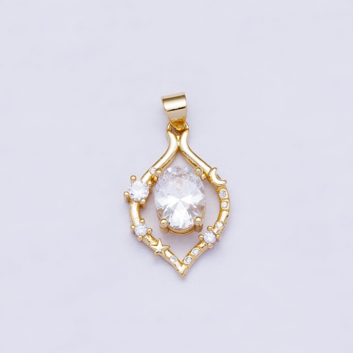 16K Gold Filled 23mm Clear CZ Gradient CZ Celestial Star Moon Open Bezel Pendant | Charms-00481
