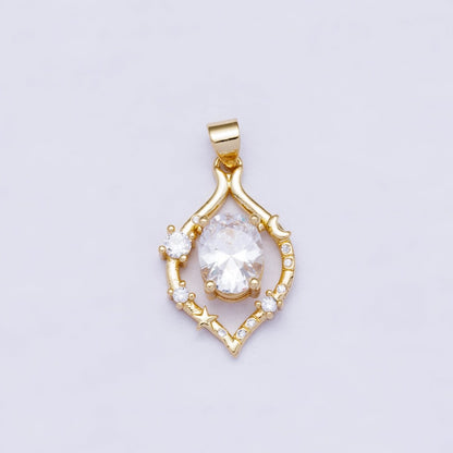 16K Gold Filled 23mm Clear CZ Gradient CZ Celestial Star Moon Open Bezel Pendant | Charms-00481
