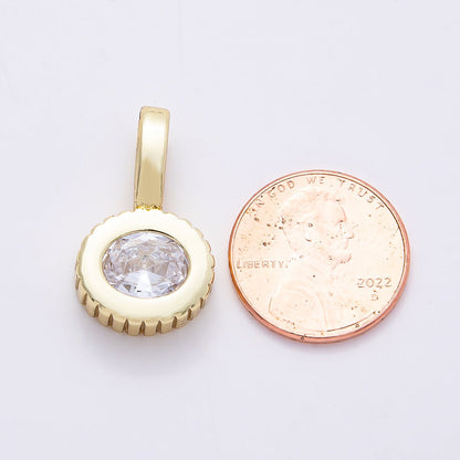 16K Gold Filled 24.5mm Clear CZ Ribbed Round Solitaire Pendant | Charms-00815