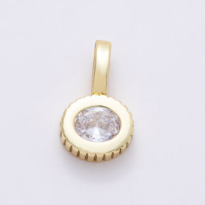 16K Gold Filled 24.5mm Clear CZ Ribbed Round Solitaire Pendant | Charms-00815
