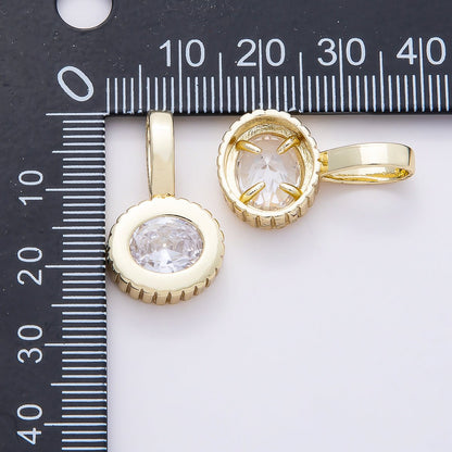 16K Gold Filled 24.5mm Clear CZ Ribbed Round Solitaire Pendant | Charms-00815