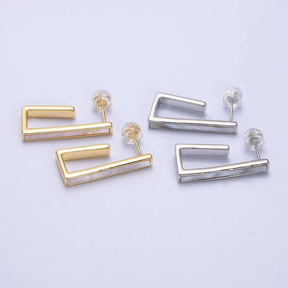 16K Gold Filled 24.5mm Shell Pearl Lined Boxy J-Shaped Hoop Earrings in Gold &amp; Silver | AD-333 AD-334