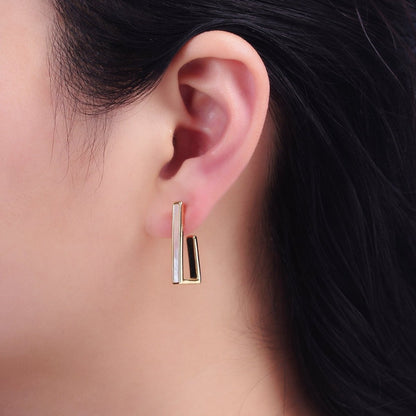 16K Gold Filled 24.5mm Shell Pearl Lined Boxy J-Shaped Hoop Earrings in Gold &amp; Silver | AD-333 AD-334
