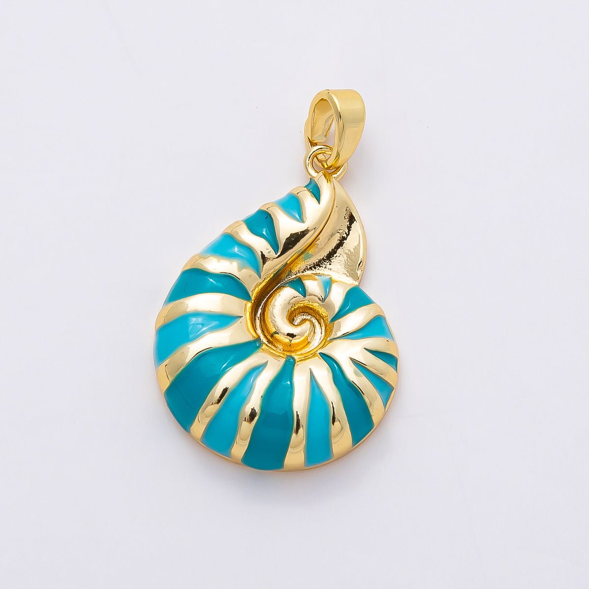 16K Gold Filled 24mm Blue Enamel Conch Sea Shell Pendant | Charms-00770