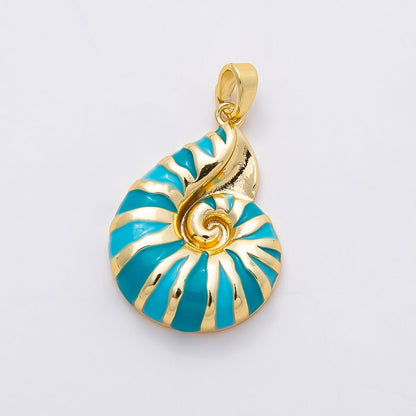 16K Gold Filled 24mm Blue Enamel Conch Sea Shell Pendant | Charms-00770
