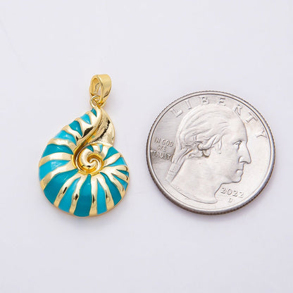 16K Gold Filled 24mm Blue Enamel Conch Sea Shell Pendant | Charms-00770