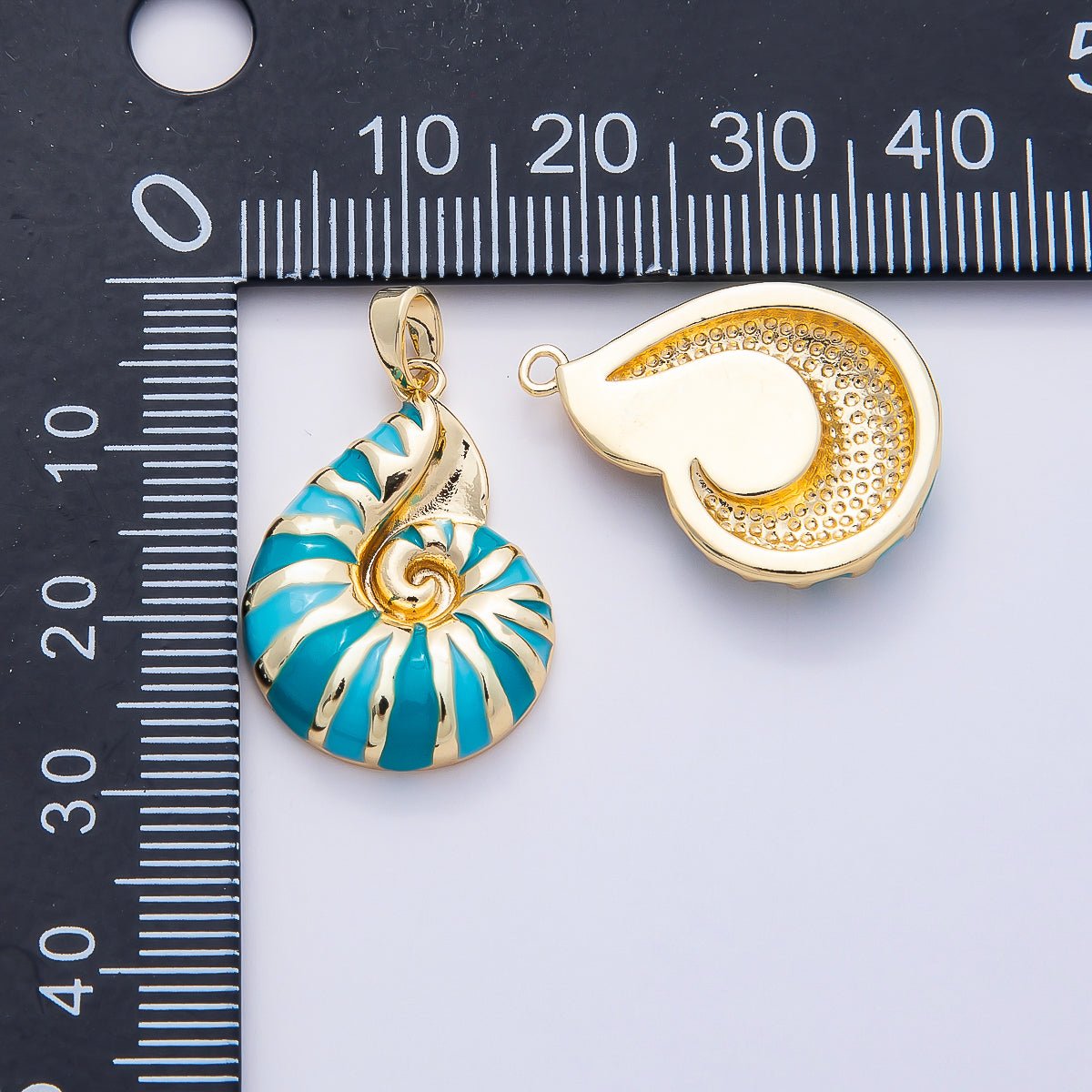 16K Gold Filled 24mm Blue Enamel Conch Sea Shell Pendant | Charms-00770
