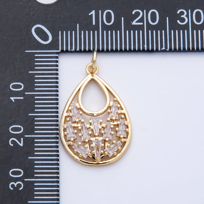 16K Gold Filled 24mm Clear Baguette CZ Open Oval Charm | Charms-00390