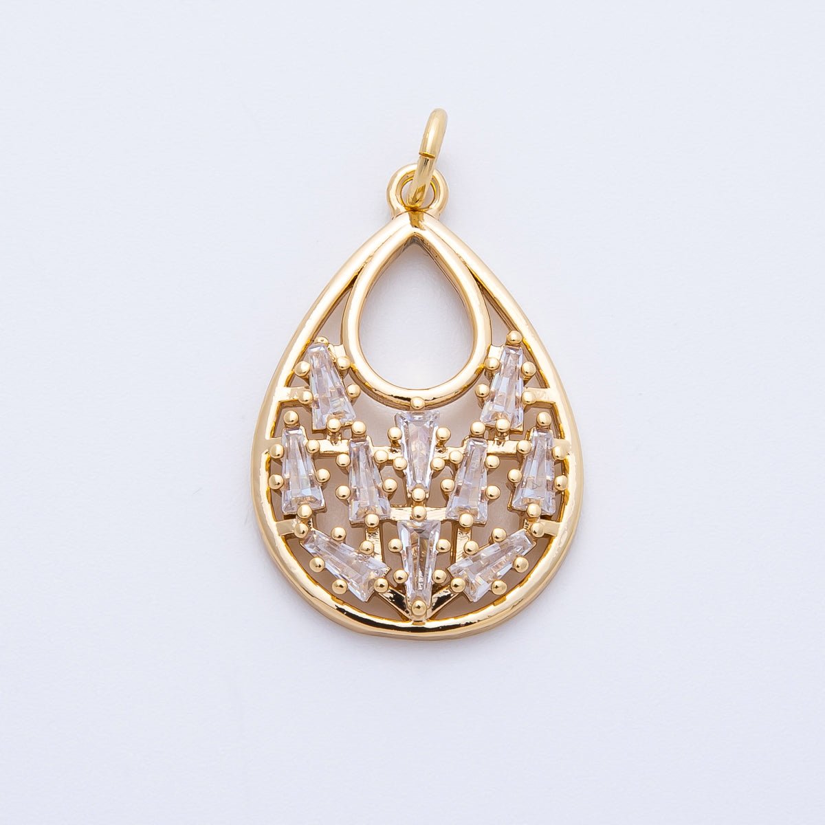 16K Gold Filled 24mm Clear Baguette CZ Open Oval Charm | Charms-00390
