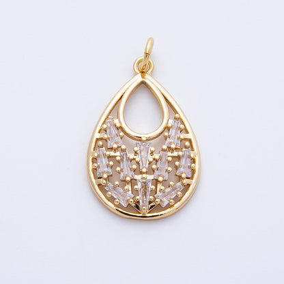 16K Gold Filled 24mm Clear Baguette CZ Open Oval Charm | Charms-00390