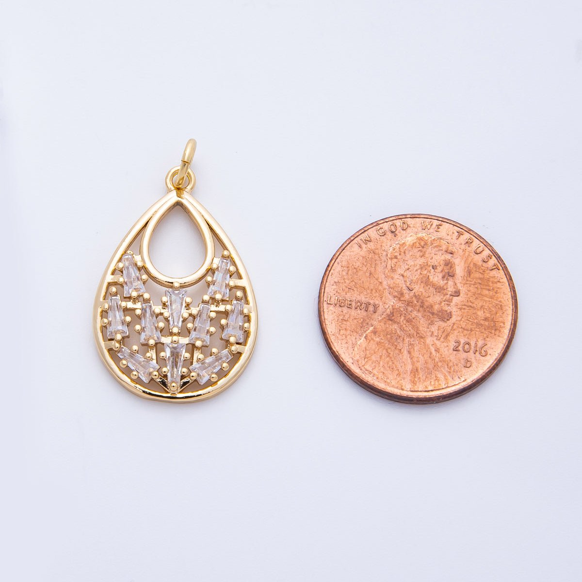 16K Gold Filled 24mm Clear Baguette CZ Open Oval Charm | Charms-00390