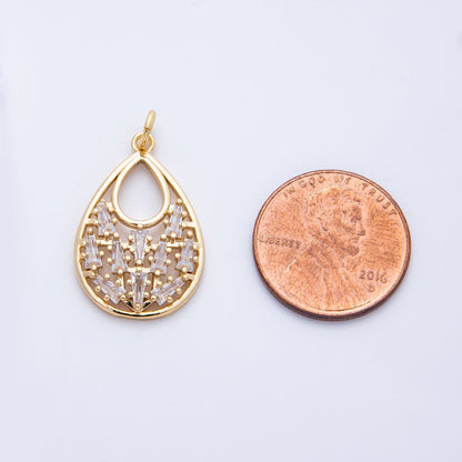 16K Gold Filled 24mm Clear Baguette CZ Open Oval Charm | Charms-00390