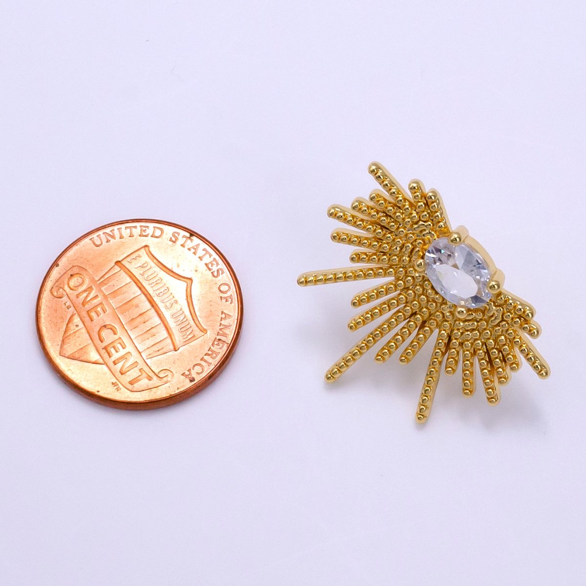 16K Gold Filled 24mm Clear Oval CZ Geometric Sunburst Drop Stud Earrings | Clearance