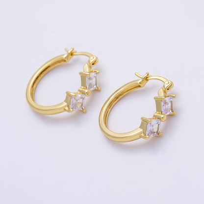 16K Gold Filled 24mm Clear Rhombus CZ Double Latch Hoop | Earrings-00709