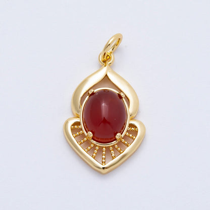 16K Gold Filled 24mm Moonstone, Red Agate Cabochon Gemstone Curved Geometric Charm | Charms-00697 - Charms-00698