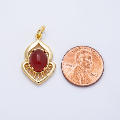 16K Gold Filled 24mm Moonstone, Red Agate Cabochon Gemstone Curved Geometric Charm | Charms-00697 - Charms-00698