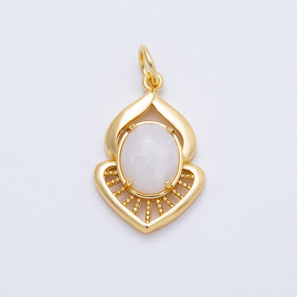16K Gold Filled 24mm Moonstone, Red Agate Cabochon Gemstone Curved Geometric Charm | Charms-00697 - Charms-00698