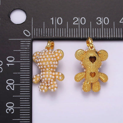 16K Gold Filled 24mm Pearl Dotted Heart Teddy Bear Animal Pendant | AH083