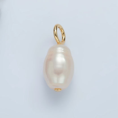 16K Gold Filled 24mm Ringed White Freshwater Pearl Drop Pendant | P1863
